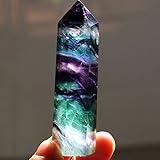 100% Natural Fluorite 6 Faceted Prism Wand Crystal Colorful Striped Fluorite 4.5-6.5CM Quartz Crystal Stone Point Healing Hexagonal Wand Treatment Stone- For Wire Wrapping, Grids, Crafts, Healing, Home Decoration