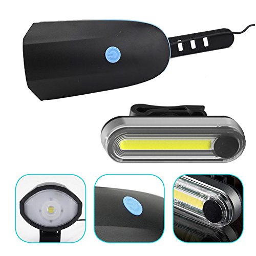 LIVEHITOP Wiederaufladbar LED Fahrradlampensets, Fahrrad Scheinwerfer Rücklicht Kombinationen 3 in 1 Nachladbare Fahrrad Licht Set (1 Scheinwerfer mit 120 DB Laut Hupe, 1 Rücklicht mit Clip, 2 USB-Kabel) - 3
