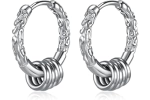 EUJEBEDA 2 Círculo Perla Pendientes del Aro, Acero Inoxidable,Pendientes Plata,Acanalados Círculo Pendientes del Aro, Pendientes para Hombres Mujer, Acero Inoxidable