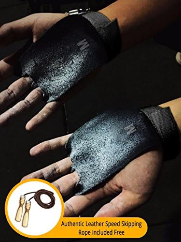Workout Gloves Ladies | Durable minimalist leather crossfit gloves for ladies - performs great as bar grips for gymnastics, pull up, chin up, &amp; crossfit training. Also includes FREE authentic leather skipping rope for crossfit exercise/boxing exercise/fitness training