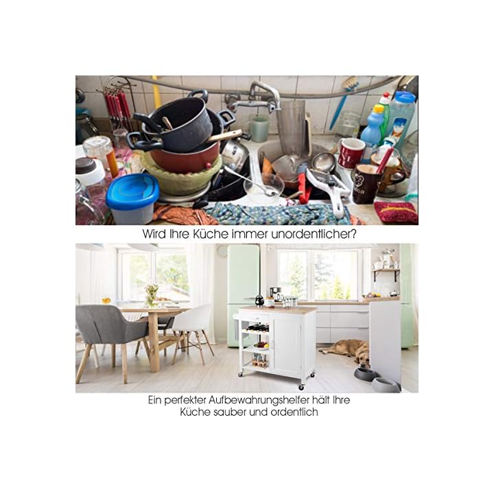 COSTWAY Küchenwagen rollbar, Kücheninsel mit Handtuchhalter