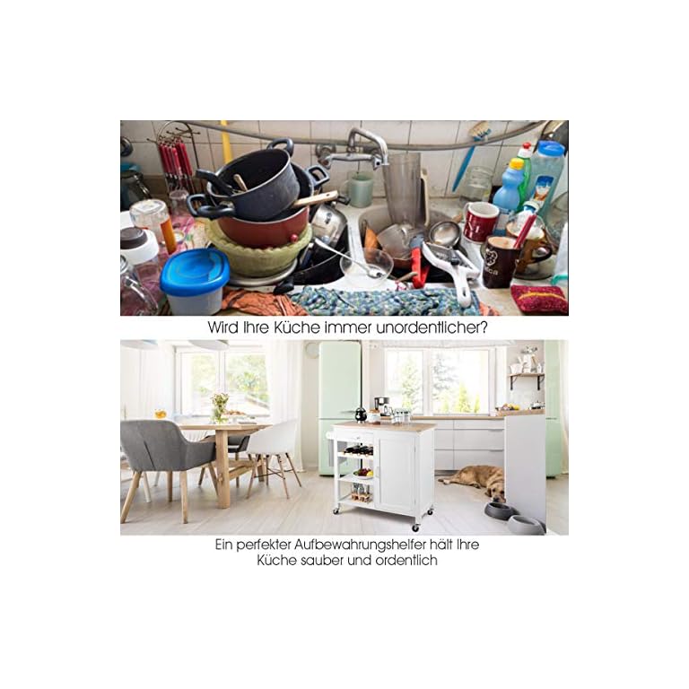 COSTWAY Küchenwagen rollbar, Kücheninsel mit Handtuchhalter