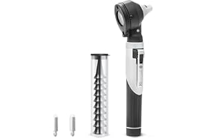 AIESI® Otoskop medicinsk professionell fickformat fiberoptisk med 3V vitt ljus LED-belysning VISIOSCOPE, Levereras med reservlampa, Garanti 24 månader