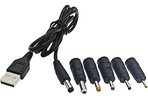 JZK Câble d'alimentation universel USB vers DC, câble de charge USB avec 5 connecteurs CC 2,5 x 0,7 mm, 3,5 x 1,35 mm, 4,0 x 1,7 mm, 5,5 x 2,5 mm, 3,0 x 1,0 mm pour ordinateurs portables, routeurs