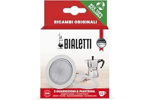 Bialetti Ricambi, Includes 3 Gaskets and 1 Plate, Compatible with Moka Express 12 cups and Moka express 18 cups