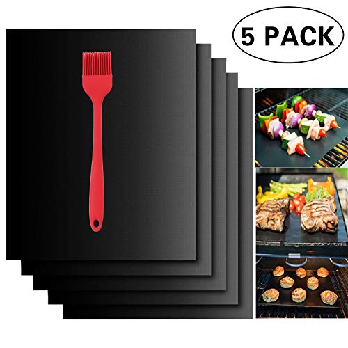 Cookey Estera Barbacoa (Set de 5) Extra Grueso Barbacoa Mat(40x33cm), Antiadherente, Reutilizable, Duraderas Láminas Resistentes al Calor para Hornear para BBQ