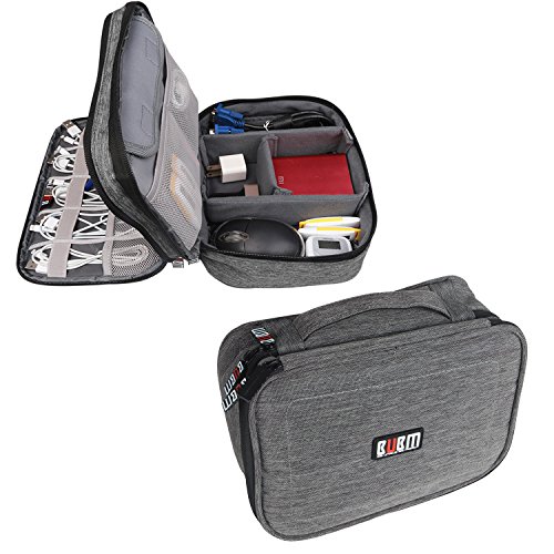 BUBM Mehrfachfunktion Kabelorganiser Tasche Reisetasche mit Doppelschichten für Elektronische Zubehöre wie Netzteil, Maus und USB Stricks(Mittel, Denim Grau)