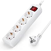 Aigostar 4 Way Extension Power Strip with 3m Cable and Switch - White