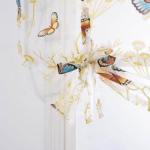 Kitchen short sheer curtains burnout roman blinds sheer panel tulle curtains home decor-Tie Up sheer for Small Window (Yellow, 47*47 inch)