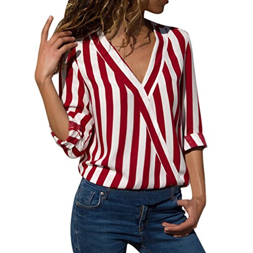 Preisvergleich Produktbild Damen Lose Asymmetrisch Sweatshirt Pullover Bluse Oberteile Jäckchen Elegant Kurz Chiffon Elegant Blazer Gestreift Langarm Unregelmäßige Arbeit Büro Bluse Top T-Shirt