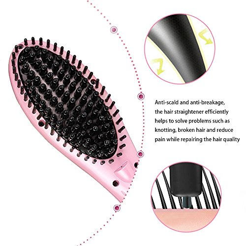 Glättungsbürste, OGIMA Pro Detangling Haar Styling Pinsel Elektrische Anion Haarpflege Kamm, Anti-Scald Wirksames Seidiges Haar-Massagegerät-Bürste, Heizung Silky Hair Paddle Bürste (Pink), 1 JAHR GARANTIE - 4