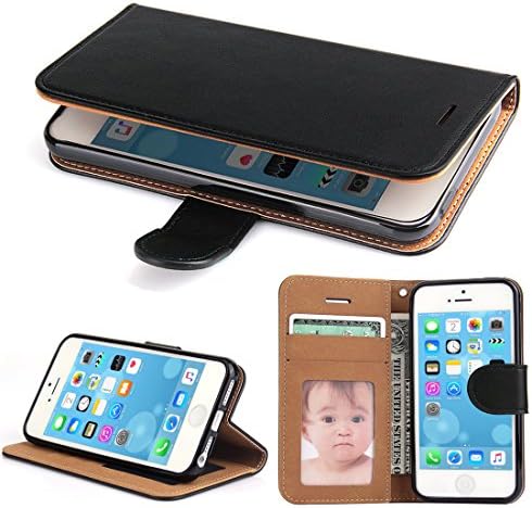 iPhone 5 Case, iPhone 5S Case, iPhone SE Case, SOWOKO Flip Wallet Premium PU Leather Protective Cover with Stand and Magnetic Closure for Apple iPhone 5/5S/SE, Black