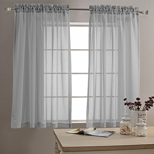 TOPICK Voile Vorhang mit Stangen Aufhängung transparent Gardine Fensterschal Vorhänge 160 cm x 140 cm (H x B),2er-Set,Grau