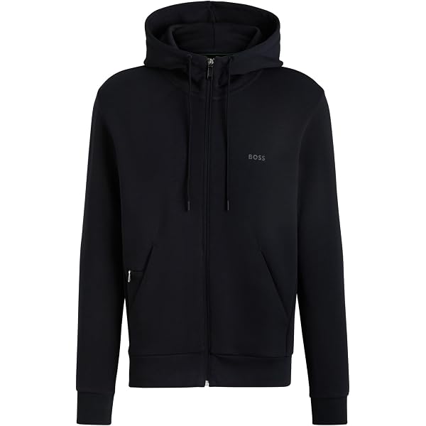 BOSS - Sweat à capuche zippé en coton stretch avec logo imprimé - Bleu foncé