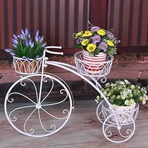 Decorscent Cycle Design Flower Pot Metal Stand for Indoor/Outdoor/Balcony/Terrace. (White)