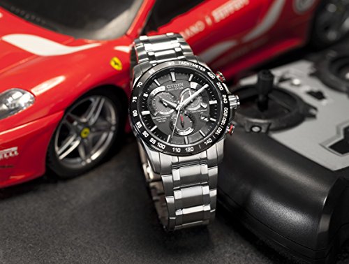 Citizen Men's Eco-Drive Chronograph Watch with Black Dial and Stainless Steel Bracelet AT4008-51E