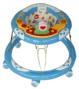 EVOHOME Panda Smart Musical Round Toddler Baby Walker with Comfy 3-in-1 Height Adjustable with Light and Musical Toy Bar and Ultra Soft Seat for Kids (6 Month + Age) (Guitar Walker, Blue) (Blue)