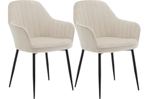 Klihome Dining Chair Set of 2, Wide Padded Velvet Chair with Back, Metal Legs, for Dining Room, Bedroom, Living Room, Dressing Table, Cream, K0016EZS-2-UK