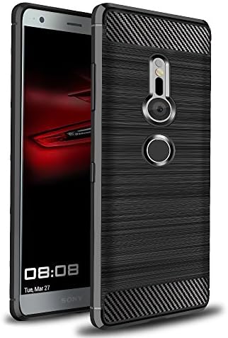 XvDsu Sony Xperia XZ2 Case, Durable Shock Absorbing Rugged Armor Case Ultra Slim Carbon Fiber Design Cover for Sony Xperia XZ2 Black