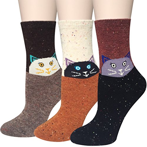 Chalier 3 Pärchen Damen Wollsocken, Cartoon Süße Tiere Design & warme weiche Baumwolle Socken Chalier 3 Pärchen Damen Wollsocken, Cartoon Süße Tiere Design & warme weiche Baumwolle Socken