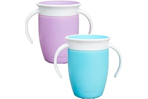 Munchkin Miracle 360 Tazza da allenamento per bambini , Senza BPA , Tazze per bambini , Non perde , A prova di perdite , 6+ mesi , 7oz/207ml , Confezione da 2 , Blu/Viola