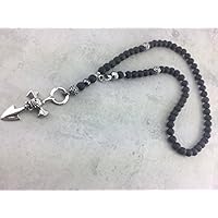Halskette Y-Kette Rosenkranz BLACK Lava, Herren Schmuck Männer Damen Frauen schwarz SKULL Anhänger, Perlenkette Bikerschmuck Rocker Perlen Totenkopf Anker Kreuz R_10