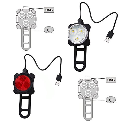Wiederaufladbare LED Fahrradlampe, LED Frontlicht und Rücklicht Für Fahrrad, Kinderwagenbeleuchtung, USB LED Fahrradlicht Set, Fahrradbeleuchtung，350lm Wasserdichte 4 Licht-Modi 2 USB-Kabel zum Aufladen - 6