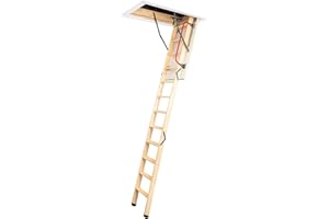 LOFT-TRAC Deluxe Wooden Loft Ladder, Folding Attic Ladders with Handrail and Insulated Hatch Door, Loft Ladders Pull Down with Non-Slip Steps, Floor to Ceiling Heights up to 2.8m (55 x 111cm)