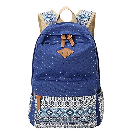 Moollyfox Niña Bohemia punto de impresión Mochila Linda Peso ligero Ordenador portátil bolso de escuela Bolsa de viaje para adolescente Azul marino
