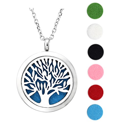 JOVIVI Edelstahl Rund Aromatherapie Ätherische Öle Diffusor Halskette Baum des Lebens Floating Medaillon Locket Anhänger - 2