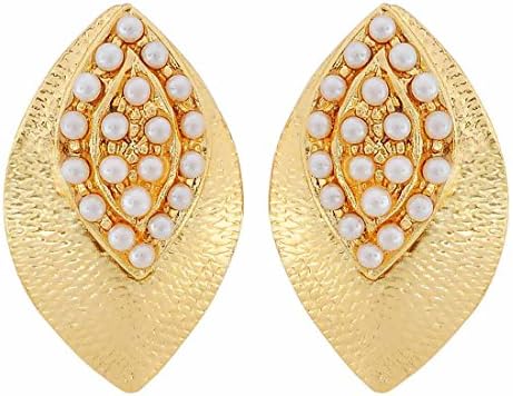 Maayra Wedding Festival Earrings Copper Ear Studs White Elegant Pearls Jewellery
