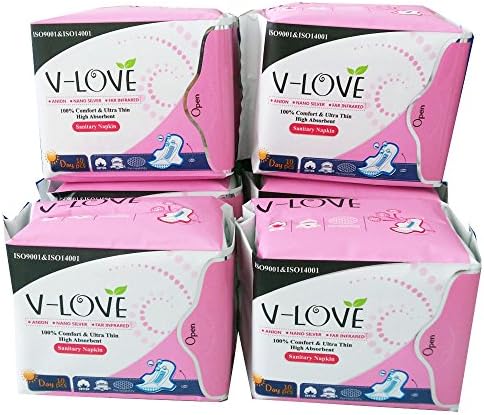 VLOVE Patented Active Oxygen&Anion Normal Sanitary Towels with Wings-4Packs of 10(40Pads)