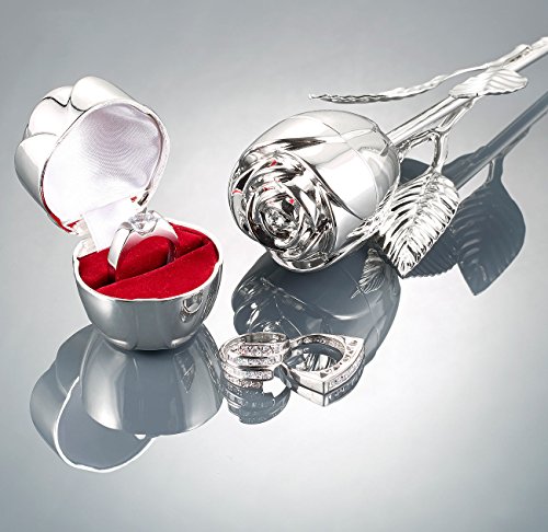 St. Leonhard Ringschatulle Silberfarbene Rose, mit Stiel & Strassstein - 6