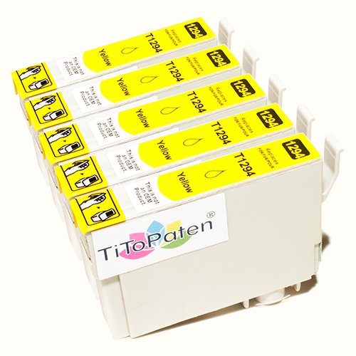 *TITOPATEN* 5x Epson Workforce WF 3520 DWF kompatible XL Druckerpatrone ersetzt Typ T1291 - 1294 - Gelb - Patrone MIT CHIP !!!