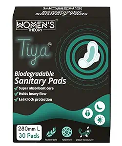 Women?s Theory Biodegradable Sanitary Pads | 30 Sanitary Napkins of 280mm Regular Size | Suitable For Heavy Flow & Sensitive Skin | Rash Free Sanitary Pads (30 pads)