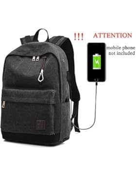 HITOP Beiläufiger Rucksack-Segeltuch für Schule, Laptop-Beutel mit USB-aufladenhafen