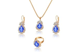 TTPSRY Conjuntos de Joyas de Boda para Mujeres Collares y Aretes y Anillos de Diamantes de Imitación para Novia Juegos de Joyas