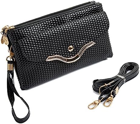 Snake Skin Pu Leather Wristlets Purses Fit Phone Women Wallets Ladies Clutch Handbags with Wrist Strap / Card slots/ Cash pocket- Fit iPhone 7 (Black)