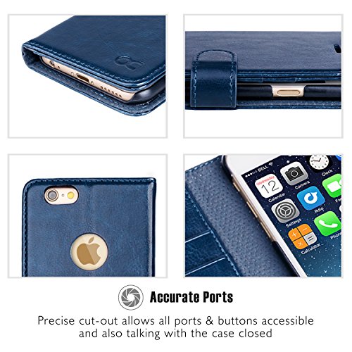 OCASE iPhone 6 Case iPhone 6S Case [Screen Protector Included] Wallet Leather Case For Apple iPhone 6/6S Devices - Blue
