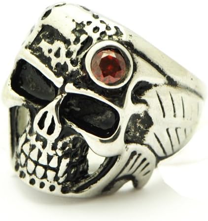 LIOR - Skull Stainless Steel Man Skull Ring Red Stone Size: V 1/2