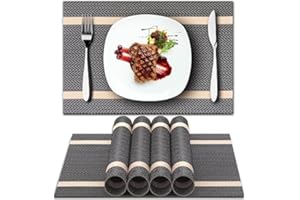 HOME FIXED Manteles Individuales, Lavables, Salvamanteles, PVC Antideslizantes, Resistentes al Calor, Juego de 4 (Azu+Marrón+Negro) (4, Marrón) Talla L