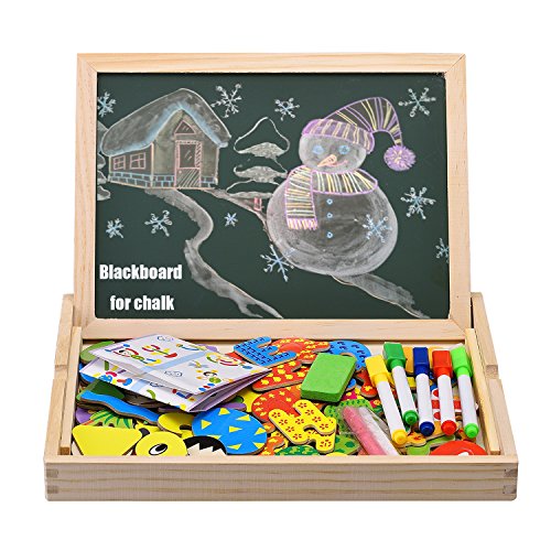 Innocheer Wooden Magnetic Puzzles, Letters/Numbers/Shape 110 Pieces with 5 Colored Dry Erase Markers Set - Learning & Educational Game Toy for Kids