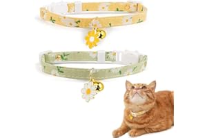 XIXKOLYU Zestaw 2 szt. Cotton Breakaway Cat Collar with Bell, żółte i zielone kwiaty wisiorek uroczy kot kołnierz dla kotów, koty i koty