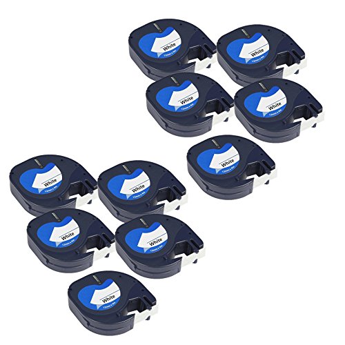 10 Casetes de Cinta compatibles con Dymo LetraTag 91201 S0721610 S0721660 Negro sobre Blanco 12mm x 4m para DYMO LetraTag LT110T, LT100H, LT100T, QX50, XR