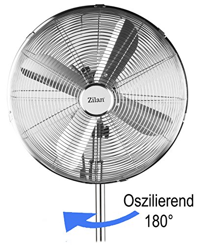 Vollmetall Standventilator | Ventilator | Stand Fan | Luftkühler | Windmaschine | Ø 40cm, 50 Watt, 3 Geschwindigkeitsstufen | 180° Rotation | leiser Betrieb | Höhenverstellbar 90-120cm - 3