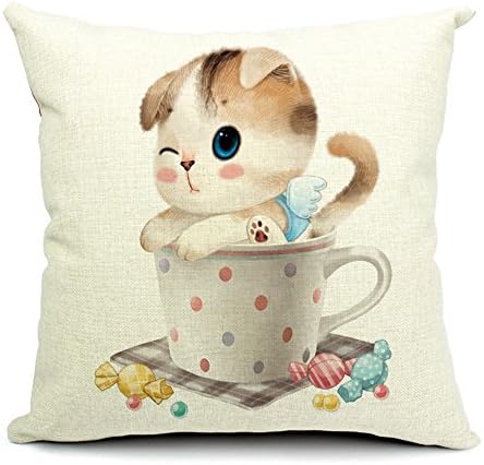 Pillowcase Cute Animal meow Cat candy Pillow cotton linen Pillow home decoration car cushion cover comfortable Cushion 45*45cm
