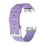 Luckhome Uhrenarmband Serie Lederarmband Ersatband Mit Edelstahl Metall Schließe Classic Armband Ersatz Band ，Ersatzgewebtes Canvas-Uhrenarmband Wrist Strap + Film für Fitbit Charge 3（Lila）