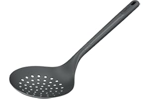 Zyliss Skimmer, Sustainable Wheat Straw/Nylon, Cooking Spoon with Holes for Skimming/Draining, Non Stick, Heat Resistant Nylon Head, Beluga Grey, 33.5cm x 12cm, Dishwasher Safe