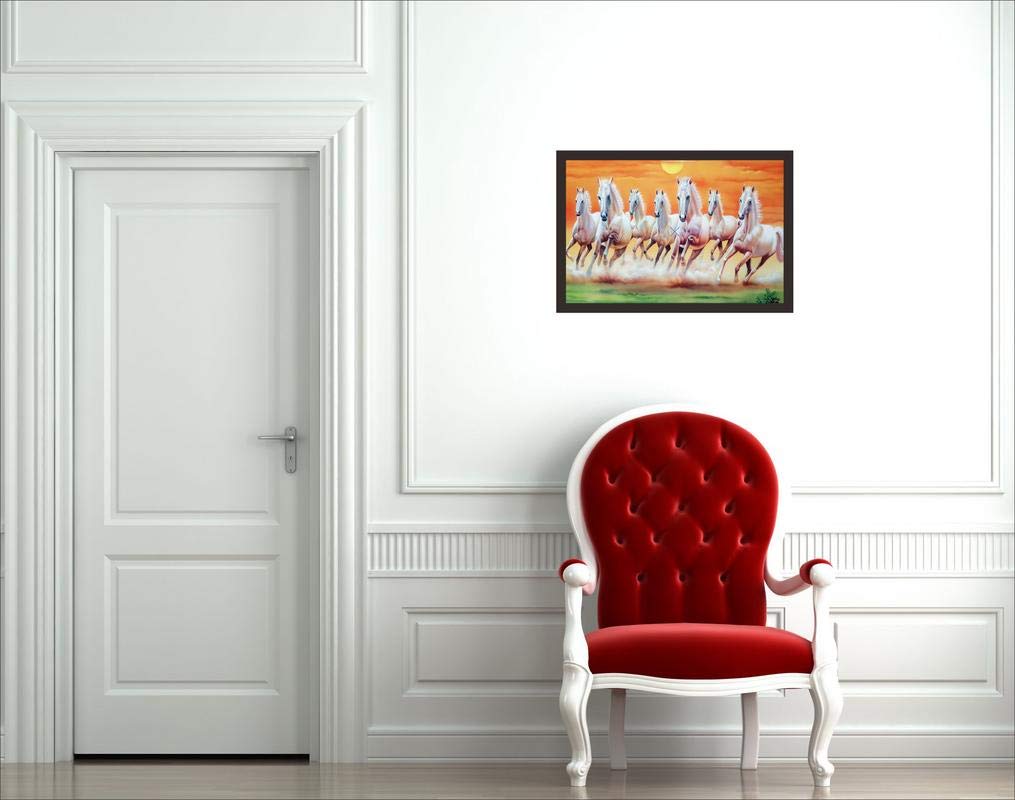 Mad Masters 7 Lucky Running Horses Framed Photo, White Wall Hanging Home Decor Painting for Living Room & Bedroom Decoration (18 x 12 Inch,Paper) - Image 4