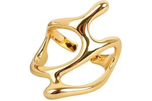 IMINI Punk Irregular Open Ring for Women Girls Sterling Silver Plated Personalized Geometric Hollow out Exaggerated Ring Adjustable Middle Tail Finger Comfort Fit Birthday Xmas Unisex Gifts